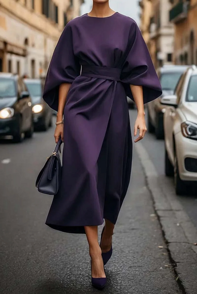 Sofia - robe élégante avec manches lanternes et ceinture