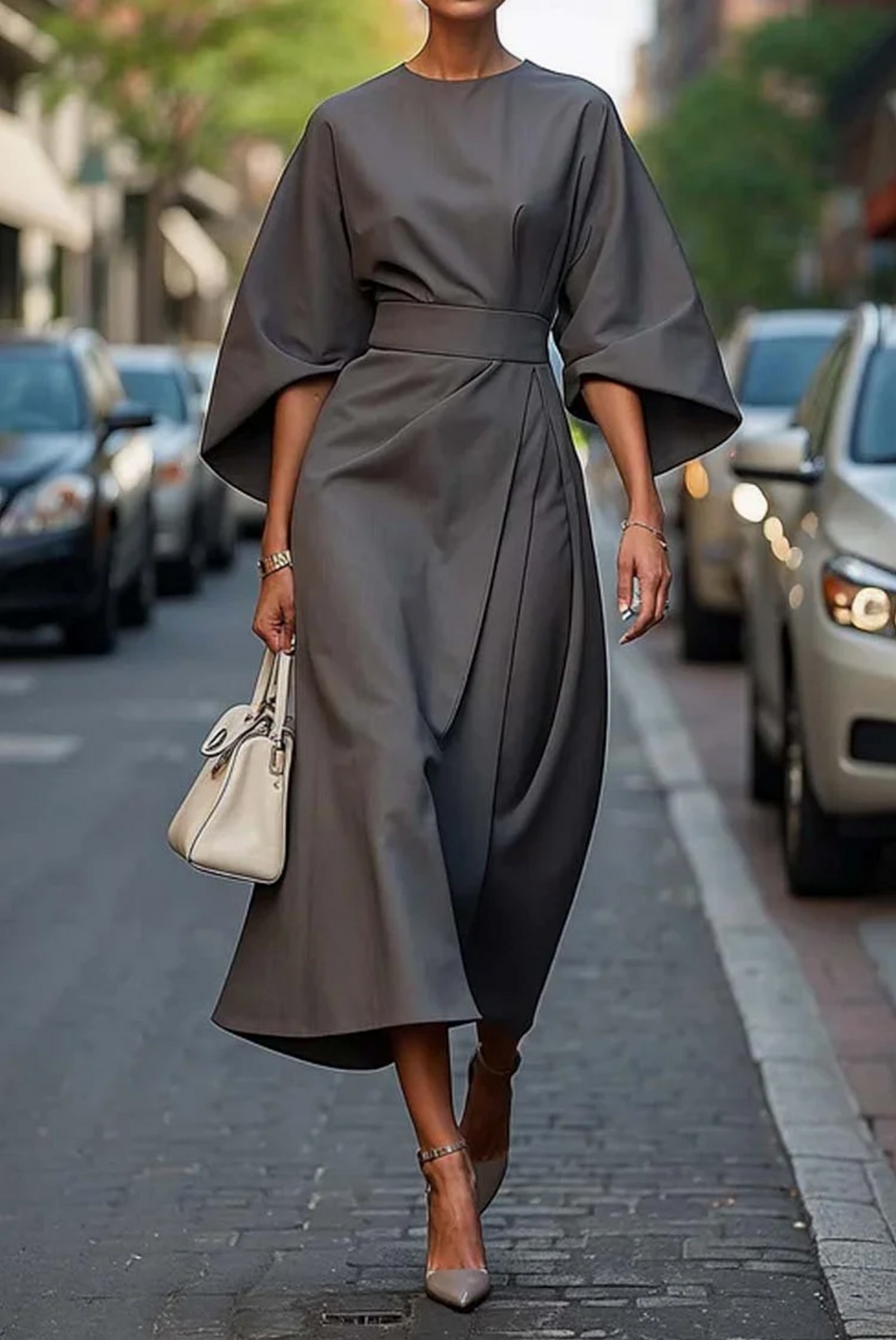 Sofia - robe élégante avec manches lanternes et ceinture