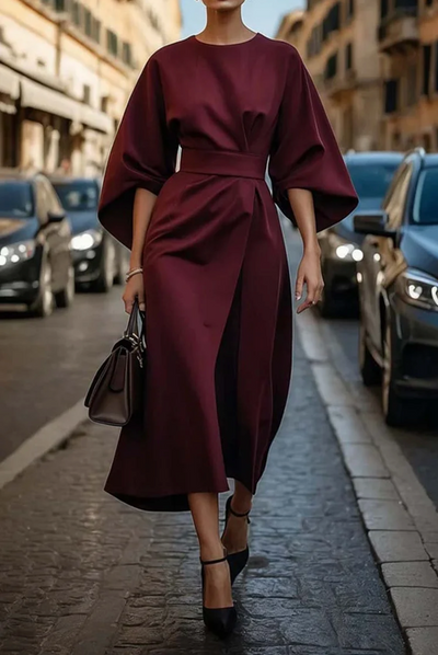 Sofia - robe élégante avec manches lanternes et ceinture